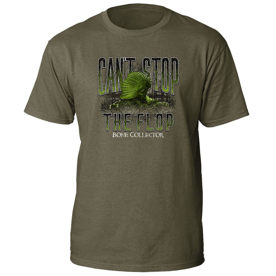 bone collector cant stop the flop cstf tee green flopped graphic front