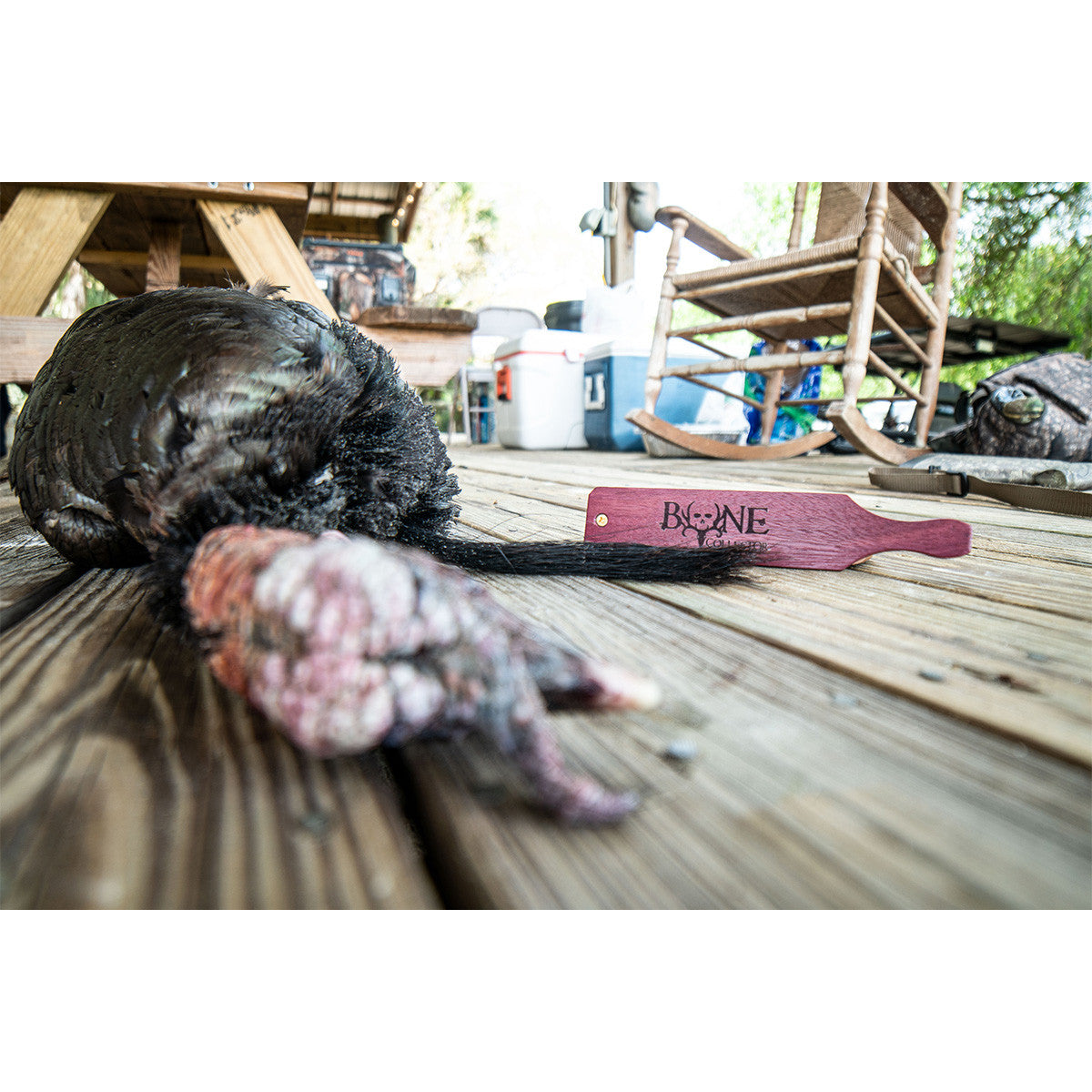 death valley box turkey call next to harvested gobbler