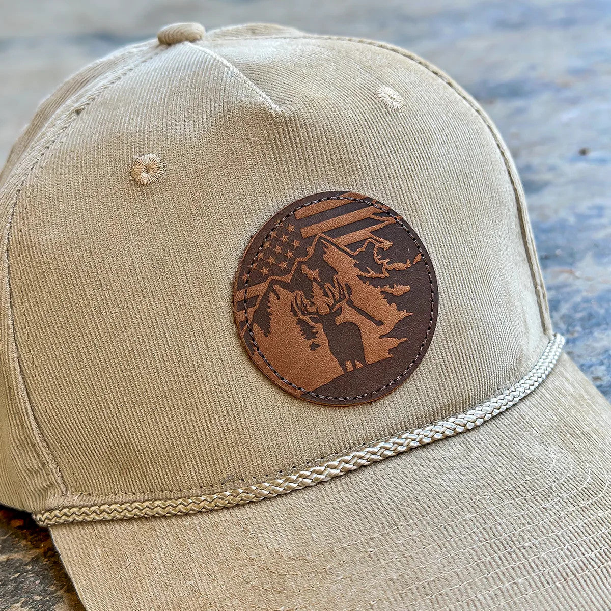 Corduroy Deer Americana Patch Cream close up