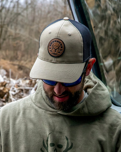 Khaki/Black Stars Circle Leather Patch