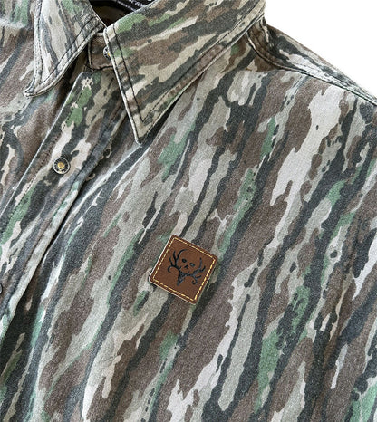 bc raskulls man-child adult twill button-up shirt leather patch