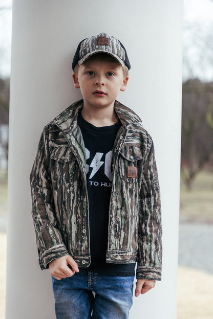 bc raskulls trappers quilted jacket, mesh youth cap and born to hunt tee outfit combination